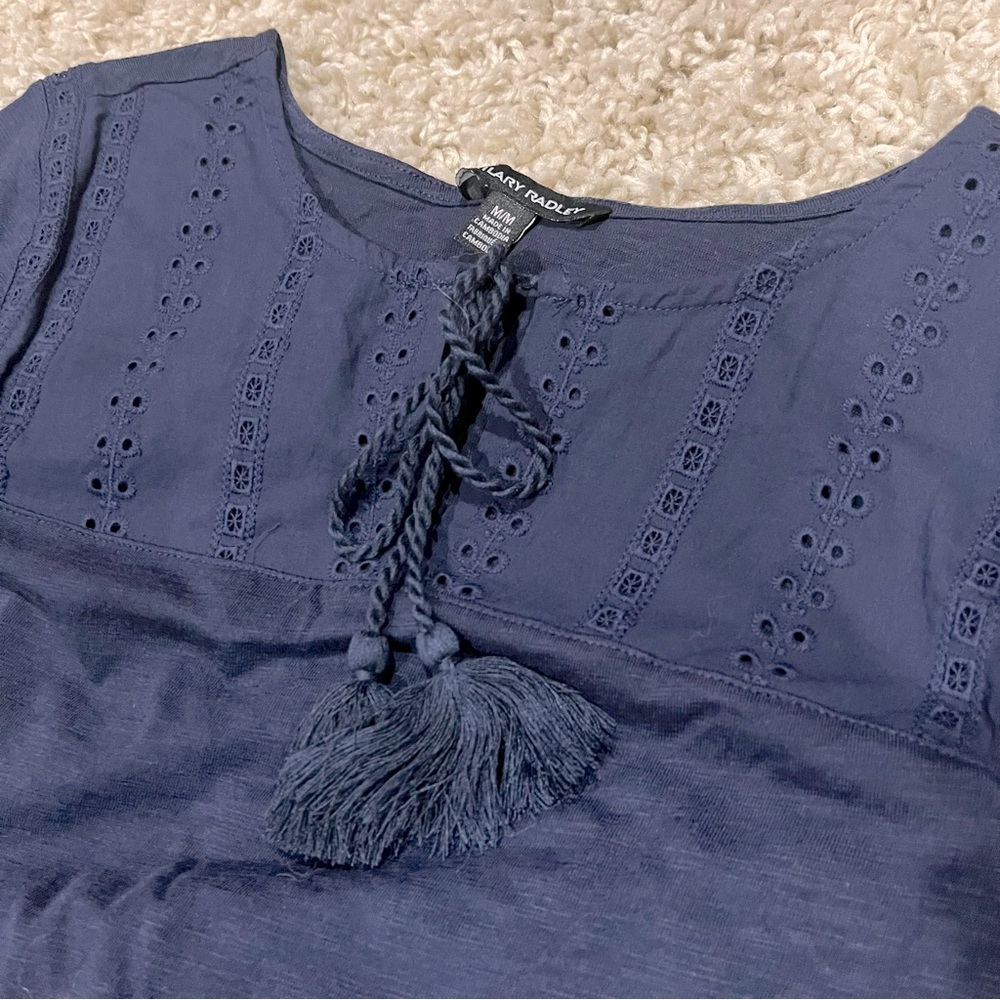 Navy eyelet top with tassels